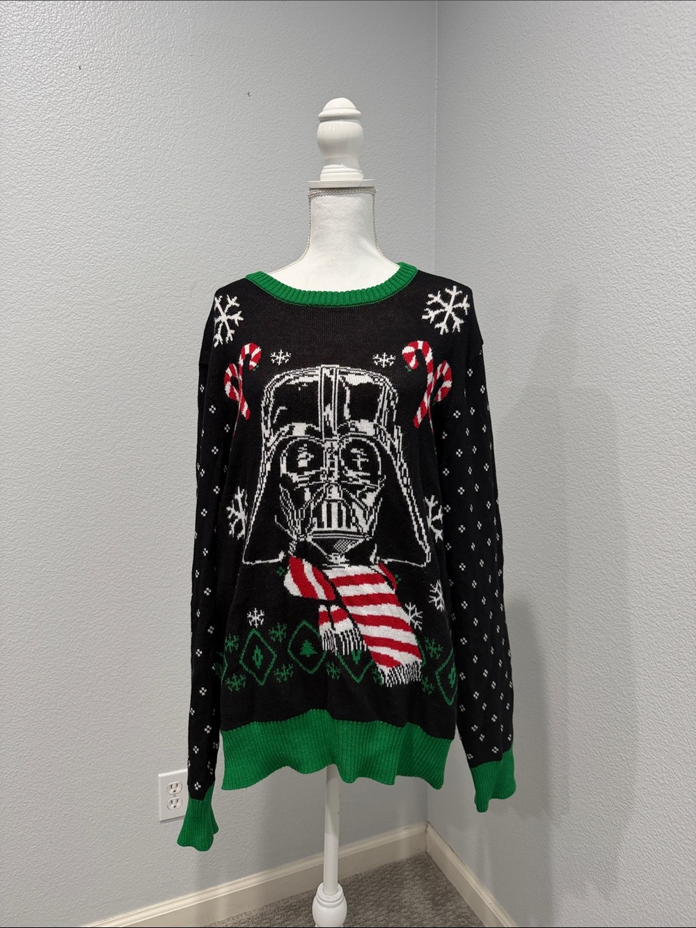Star Wars Black Darth Vader Crewneck Sweater with Green Trim and Red Accents